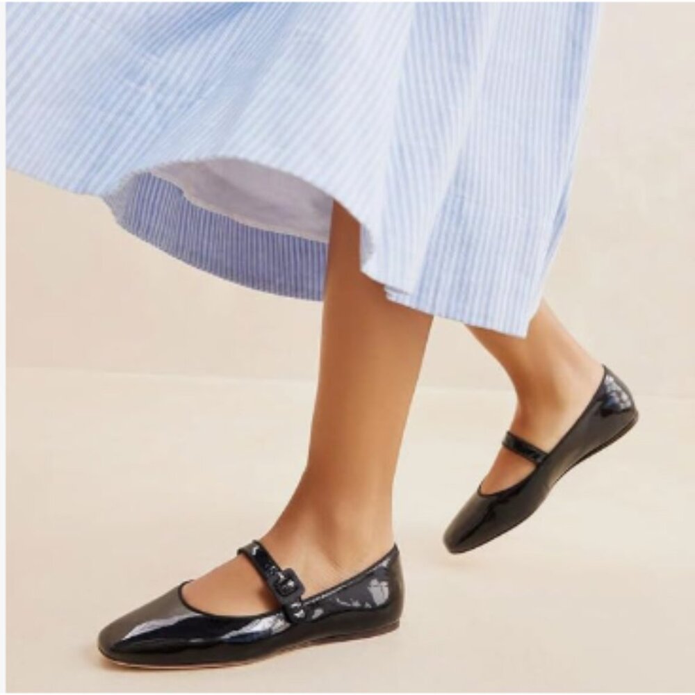 miss left Black Comfort Buckle Strap Mary Janes Classic Round Toe Ballet Flats